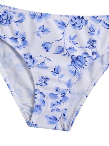 Image of COZYEASE Girls' 2 Piece Ditsy Floral Print Knot Front Ruched Triangle Bikini Swimsuit