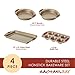 Rachael Ray Cucina Bakeware Set Includes Nonstick Cake Cookie Baking Sheet and Muffin Cupcake Pan, 4 Piece, Latte Brown with Cranberry Red Grips
