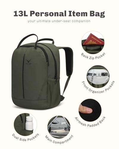 Image of Hynes Eagle 2 in 1 Travel Backpack Set Rolling Backpack with Wheels Carry on Luggage 43L with Personal Item Bag for Men Women 17 inches Laptop Backpack Dark Green