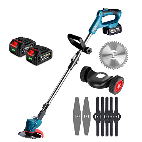 Cortacésped eléctrico de mano, 1500 W, 3 en 1, inalámbrica, con asistencia de doble rueda, herramienta de poda de jardín, 21 V, 3000 mAh, cortacésped eléctrico