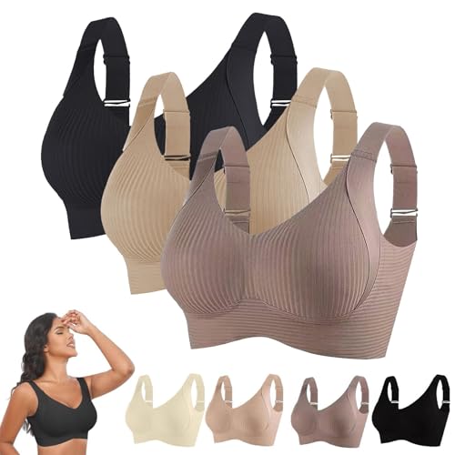 2/3 Pack Bras for Women Non Wired Seamless Bras Women Comfortable Ribbed Bralettes Sports Bra Soft Support Lift Full Coverage Bralettes Everyday Plus Size Bra with Adjustable Padded 01 - Image 2