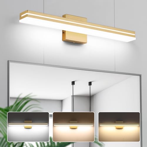 Image of SineRise LED Modern Bathroom Vanity Light Fixtures (24-Inch, 3000K /4000K /6000K, Dimmable), Gold Modern Acrylic Bathroom Wall Lighting Fixtures Over Mirror