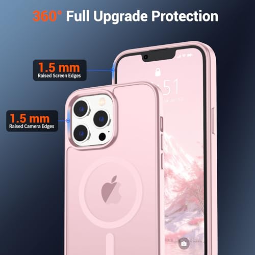 Image of SUPFINE Magnetic for iPhone 12 Pro Max Case with Screen Protector (Compatible with MagSafe) (Military Grade Drop Protection) Translucent Matte Shockproof Phone Cover,Light Pink