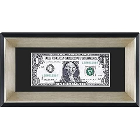 Space Art Deco, Black Dollar Bill/License Holder Frame with Silver Beveled Edge with Black Mat - Easel Stand/Wall Mount - Sawtooth Hangers - Glass (4x9, 1-Pack) Cover