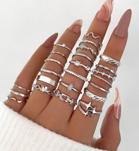 iF YOU 25 Pcs Gold Stackable Ring Set for Women, Chunky Knuckle Finger Midi Rings, Silver Simple Stacking Cute Rings Pack Trendy Stuff Jewelry Gift - Image 2