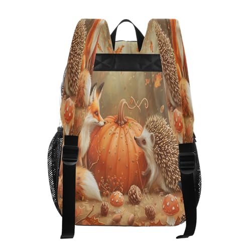 Clear Backpack for School The Lovely Furry Tail Fox and Hedgehog Surround A Big Orange Pumpkin Transparent Bookbag for Girls See Through PVC Boy Backpacks3