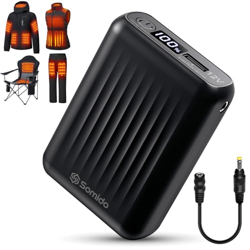 Somido Heated Jacket Vest Battery Pack 18400mAh 12V Fast Charging PD3.0/2.0 Rechargeable Power Bank with Adapter Cable Compatible with DEWBU Wulcea Gotobi iHood Genovega Topdot