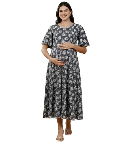 Image of DUMMY SHAPE Feeding Kurtis for Women Cotton Rayon | Printed Pregnancy Flare Kurta with Nursing Zippers to Pre & Post Partum | Maternity Dresses | Gifts for Pregnant Woman