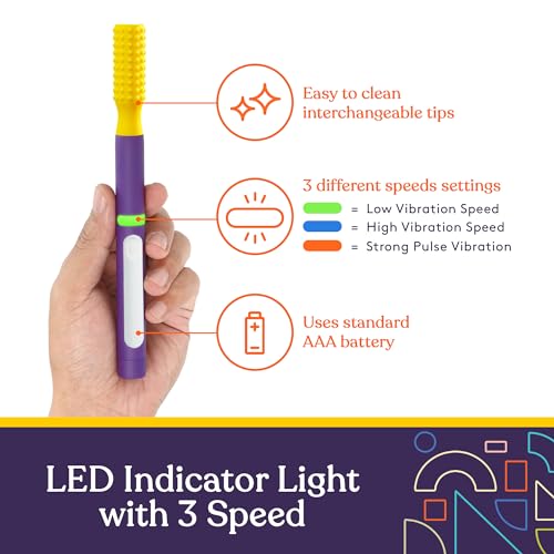 Special Supplies Buzz Buddy Oral Motor Stimulation Kit with 6 Soft Textured Interchangeable Heads, Calm Sensory Needs, Support Speech, and Stimulate Self Feeding, Gentle Vibrations (Purple) - Image 5