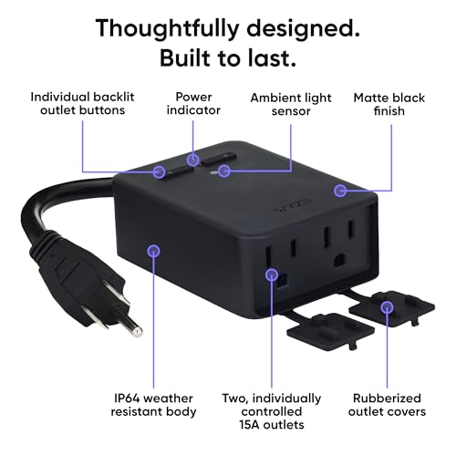 Wyze Plug Outdoor, Dual Outlets Energy Monitoring, IP64, 2.4GHz WiFi Smart Plug, Works with Alexa, Google Assistant, IFTTT, No Hub Required, Black