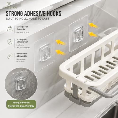 Image of Two Tone Hanging Drain Rack | Retractable Storage Rack | Sponge Drain Tray | Kitchen /Bathroom Sink Tray with Drying Basket | Kitchen Storage Organizer (2)
