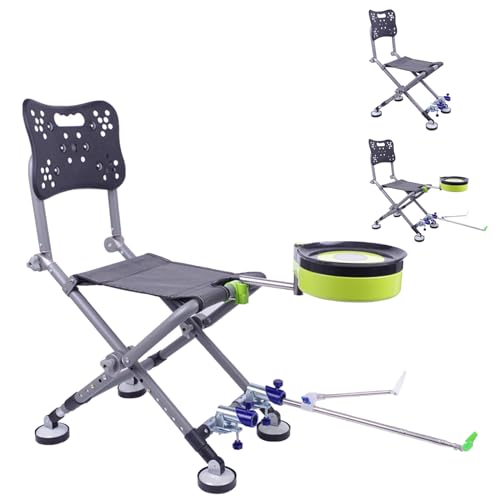 Silla de pesca plegable resistente con patas ajustables, silla de camping portátil para pescadores profesionales