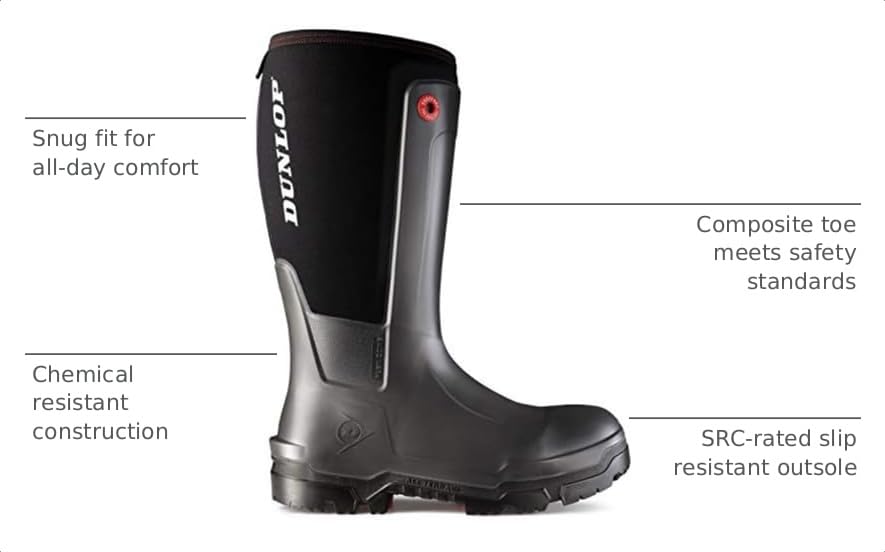 Image of DUNLOP Snugboot WorkPro Full Safety - Concrete boots for Men & Women with Composite Toe - Waterproof Work and Safety boots with Cold Insulation - Chemical and Slip Resistant - Black - Size 5-14