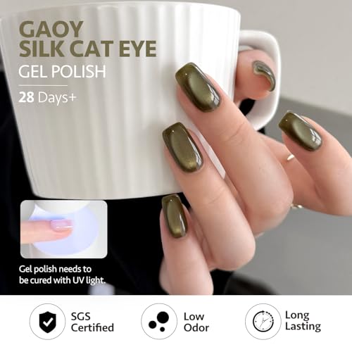Image of GAOY Green Gel Nail Polish Set, 6 Colors Dark Green Cat Eye, Soak Off UV Light Cure Gel Polish Kit for Nail Art DIY at Home