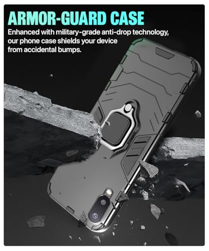 Image of WOW IMAGINE Shockproof Back Case Mobile Cover for Samsung Galaxy M02 (Armor | Hybrid PC + TPU | Full Protection with Ring Holder Kickstand | Carbon Black)