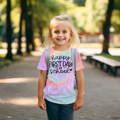Happy First Day of School Shirt Kids Toddler Girls Back to School Outfit T-Shirt Tie Dye Short Sleeve Tee Top 3-10Y2