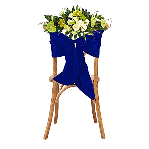 Weddecor Royal Blue Satin Sash Ribbon Fuller Bow for Bridal Wedding Birthday Party Banquet Event Dining Chair Decoration -7