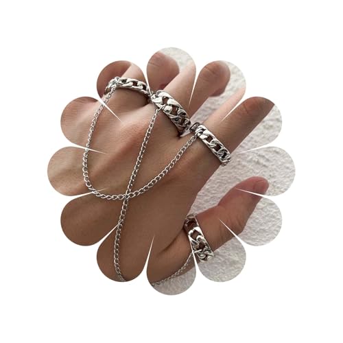 Wendalern Anneaux De Chaîne Punk De Chaîne Cubaine Argentée Anneaux De Jonction Empilables Avec À Pompon D'index Midi Vintage Bijoux De Déclaration Pour Les Femmes...
