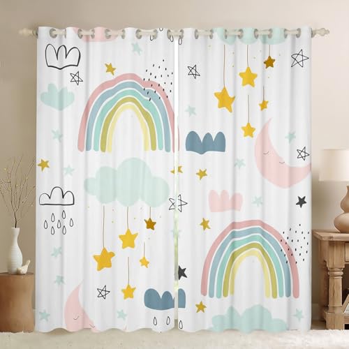 Manfei Cute Rainbow Window Curtains Clouds Moon and Stars Window