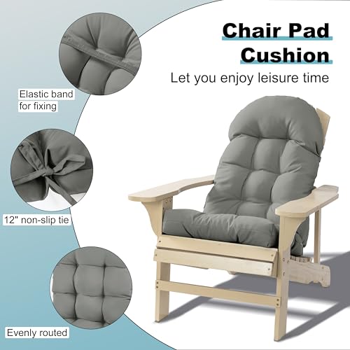 Image of Adirondack Chair Cushion, Rocking Chair Cushion 44x19.4x4 inch, High Back Patio Cushions of Upper and Lower with Ties, Sunscreen and Fade-Resistant (Gray, 1)