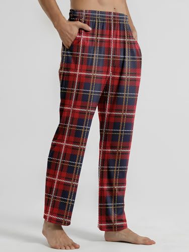 Men's Soft Plaid Pajama Pants with Pockets - Long Elastic Waist Sleepwear for Winter, Cozy Fleece-Lined Lounge Bottoms2