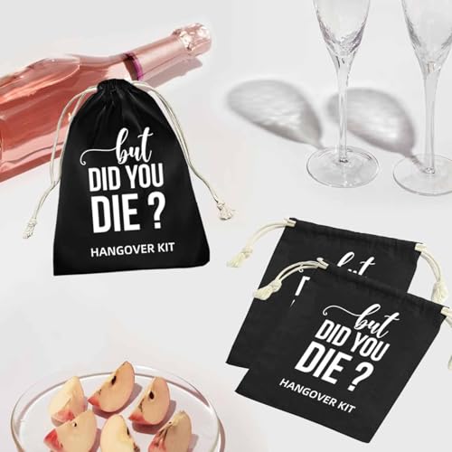 XIKAINUO Set of 10 Funny Cotton Muslin Drawstring kit Black Bags - But Did You Die, Bachelorette Hangover Survival Kit Engagement Wedding Party Bridal Shower Recovery Kit Gifts - Image 6