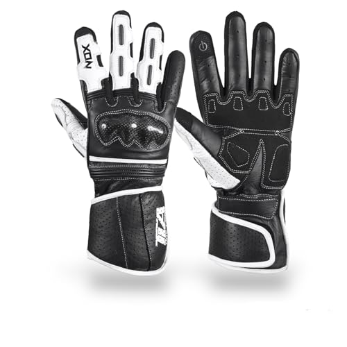 TLA NOX Gants de Moto en Cuir homologués CE avec Protections des articulations, Unisexes, Manchettes Courtes, pour Scooter, 2 Saisons, Respirants, Protection Contre Les Chocs_Bianco_3XL