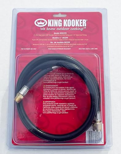 King Kooker 4’ LPG Hose with 3/8” Female Flare Swivel End Fitting and 1/4” Male End Fitting