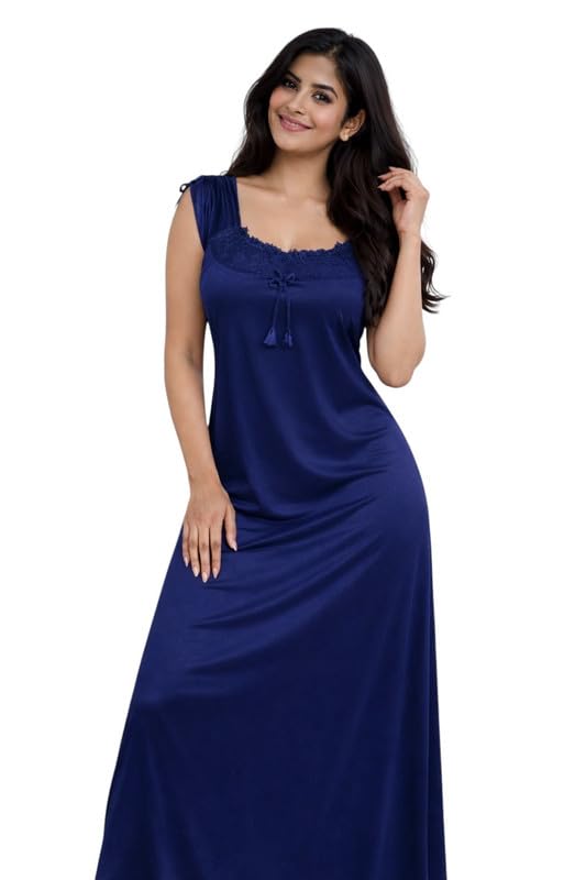 Blue Satin Maxi Nightdress & Stylish Nighty for Women-picture-21