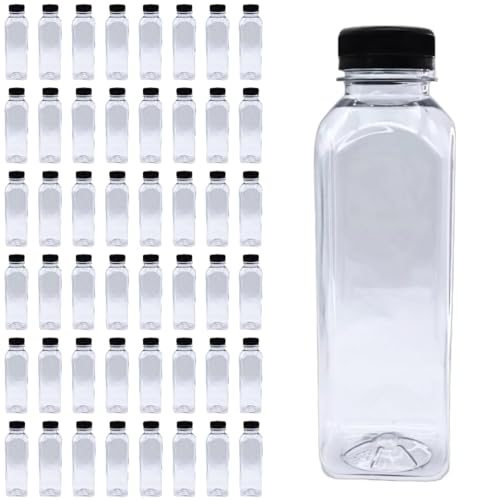 La Mejor Selección de Fraiche Envases comprados en linea. 43 Envase botella pet cuadrada 450ml con tapa cintillo inviolable negra, Ideal para bebidas y jugos, Libre de BPA, Transparente (50)