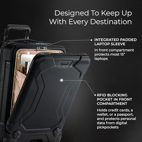 Image of Briggs & Riley International 21 inch Carry On Spinner - Luggage for Travel, Suitcases with Wheels, Hardside Rolling Bag for Men & Women, Self-Repairing Zipper - Torq Collection, Stealth Black