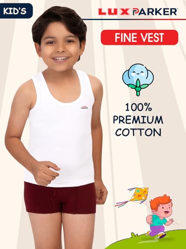 Image of LUX PARKER Boy's Regular Fit Plain Vest | 100% Cotton| Skin Friendly | U- Neck | Lightweight | Pack of 9