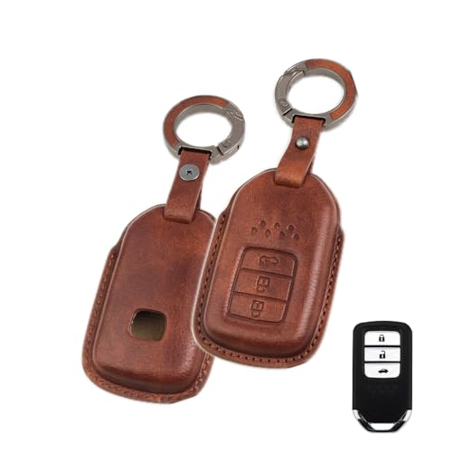 Image of keyzone dual leather key cover for Honda City, Accord, Amaze, CR-V, WR-V 3 button smart key