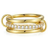 Emibele Anillos Apilables Para Mujer Oro Entrelazados Anillos No Deslustran Delicada Banda Con Circonitas Conectadas Metálicas Apilables Sortijas Múltiples Eslabones Joya Moda Regalo Mujeres, Talla 7