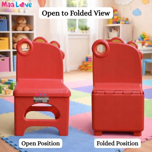 Image of Plastic Foldable Chair for Kids | School Study Chair for Indoor or Outdoor Use for Toddler Kids | Strong & Stable, Safe Rounded Edges | Capacity Up to 40 Kg (Red)