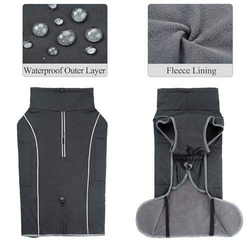 Cyponpy Hundemantel Warm Wasserdicht Hundejacke Winter Fleecemantel Hund Regenjacke Reflektierend mit Reißverschluss für Geschirr Wintermantel Hunde Fleece Hundejacke Pullover Hunde Bekleidung Winter