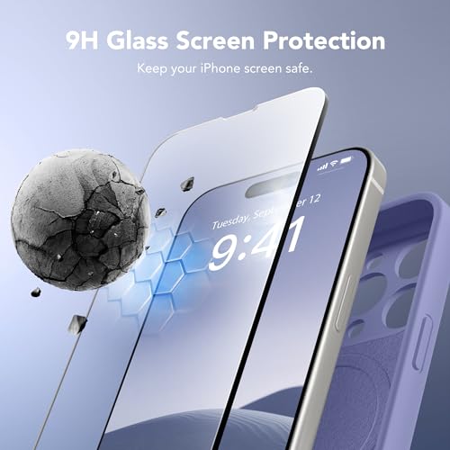 Image of Magnetic for iPhone 14 Pro Case, Compatible with MagSafe, [Full Camera Protection][Screen Protector] Silicone Shockproof Protective Phone Case for iPhone 14 Pro 6.1 inch, Lavender Gray
