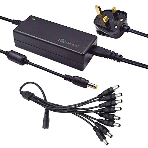 12V 5A 60W Security Camera Power Adapter 2-Prong Plug 100V-240V AC to DC with 8-Way Power Splitter Cable Power Supply for CCTV Security Camera DVR, LED Strip Lights