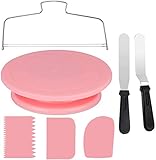 Cake Decorating Turntable,Cake Decorating Supplies With Decorating Comb/Icing Smoother(3pcs),2 Icing Spatula With Sided & Angled … (Pink)