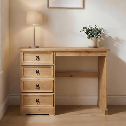 IDIMEX Bureau Salsa avec Rangement 4 tiroirs en pin Massif Finition teintée/cirée, Style Mexicain