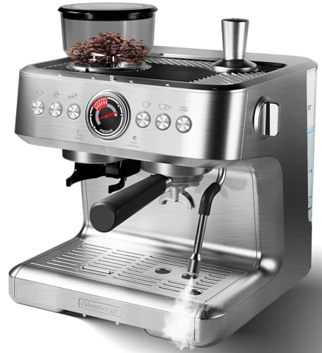 Image of 20 Bar Espresso Machine with Grinder & Milk Frother, Coffee Machine with 96Oz Removable Water Tank, Professional Espresso Maker for Home Cafe, Stainless Steel Coffee Maker for Cappuccino, Latte