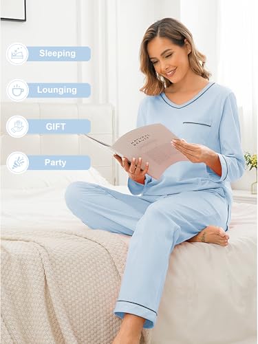 EA'S SECRET Women's Fall Pajama Sets 100% cotton Long Sleeve Pjs Lounge Sets Shirt and Pants Soft Sleepwear2