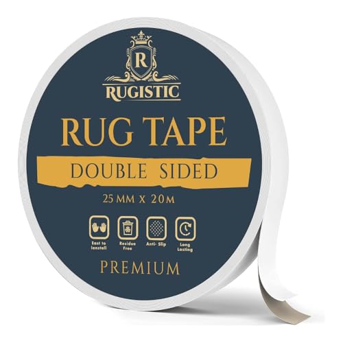 Rugistic Double Sided Carpet Tape Heavy Duty 25mm x 20m - Extra Strong Rug Tape & Rug Gripper for Wood Floors Laminate Vinyl & Tile - Non Slip Mat Grip for Rugs Runners & Mats - Residue-Free