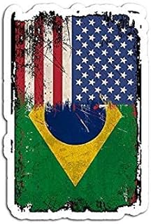 Brazilian American USA Brazil Distressed Flag Graphic Sticker - Sticker Graphic - Waterproof - Fade Resistant Die Cut