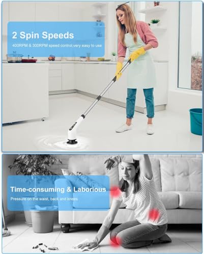 Image of Premium 9 in 1 Electric Spin Scrubber | Cleaning Brush Scrubber for Home | Full Body Waterproof Cordless | Adjustable & Detachable Handle | Bathroom, Tub, Tile, Floor, Car
