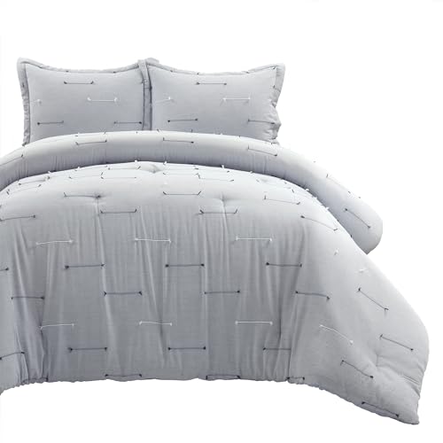 Image of Lush Decor Boho Stripe Clip Woven Textured Jacquard Comforter 3 Piece Set Full /Queen Neutral & Brown - Blue Bedding Set Queen Comforter -
