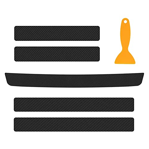 JPGhaha Autocollant de Seuil de Porte Voiture Film Protection Seuil de Coffre Voiture Ensemble Fibre de Carbone Scuff Scratch Résistant Autocollant Protection 5 Pièces