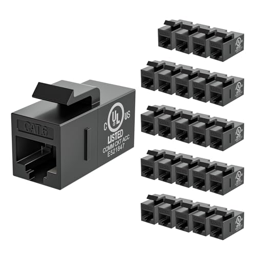 VCE CAT6 RJ45 Keystone Couplers (UL Listed), 25-Pack Ethernet Keystone