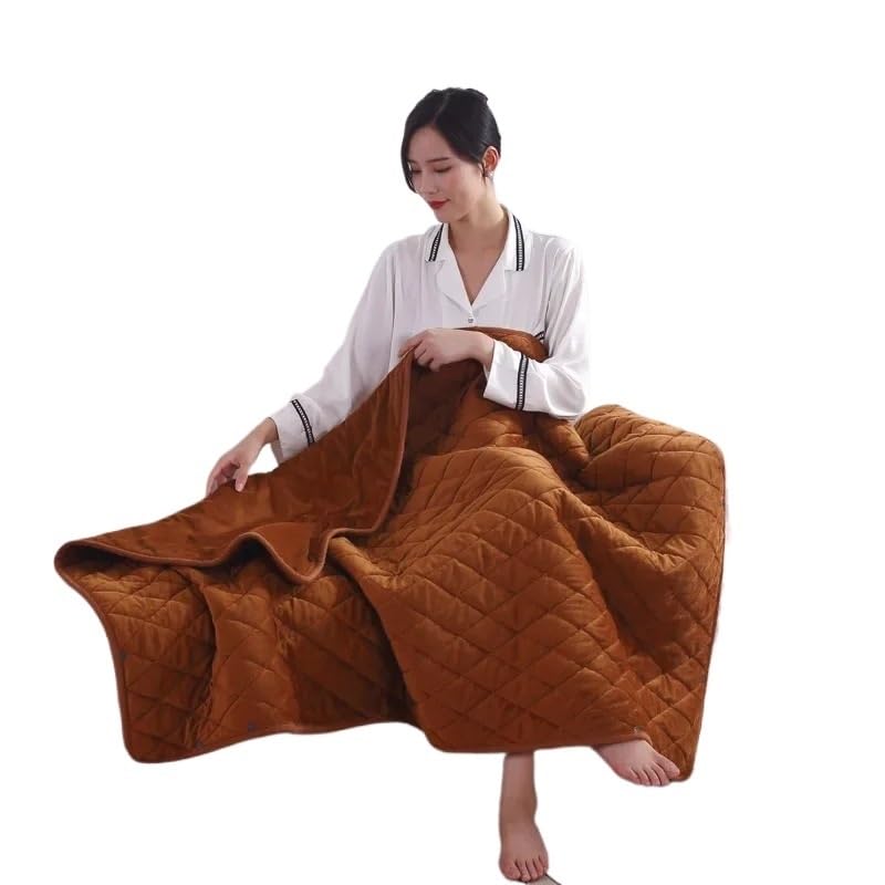 Coperta elettrica riscaldante portatile USB a 3 velocità, scaldaletto alimentato a scialle, for casa e ufficio(Brown,100X140CM zipper)