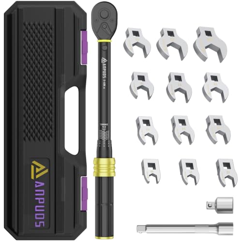 ANPUDS Drehmomentschlüssel 5-60NM 3/8 Hahnenfußschlüssel Set mit Drehmoment Gabelschlüssel Verlängerungsstange Adapter
